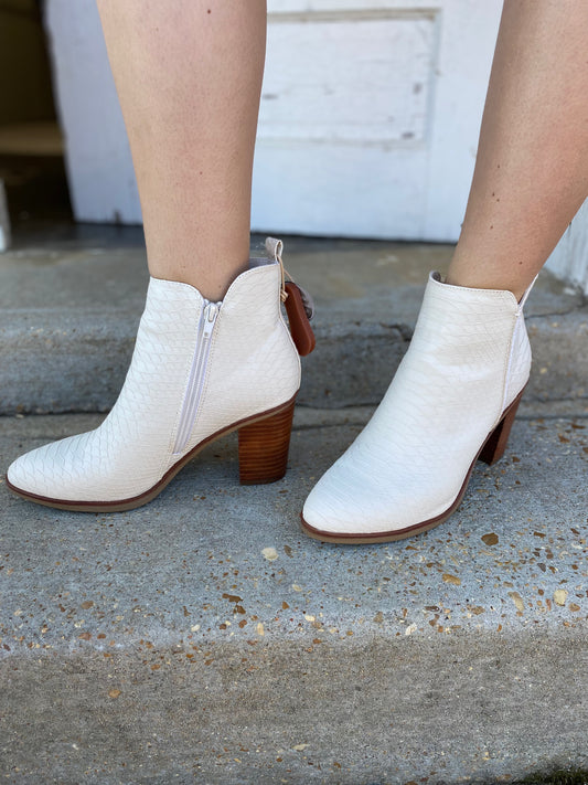 Mia Ivory Snakeskin Booties